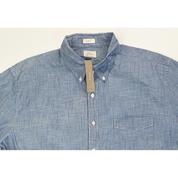 J. Crew Classic Size XLT Mens Blue Denim Organic Cotton Button Down Shirt NWT - Picture 8 of 10